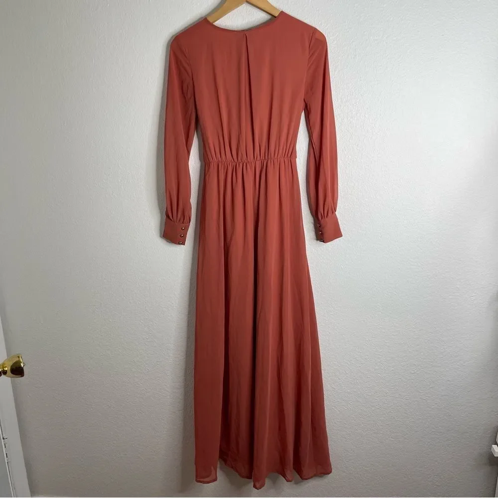 Baltic Born Maxi‎ Dress Rust Tie Waist Long Sleeve Extra Small